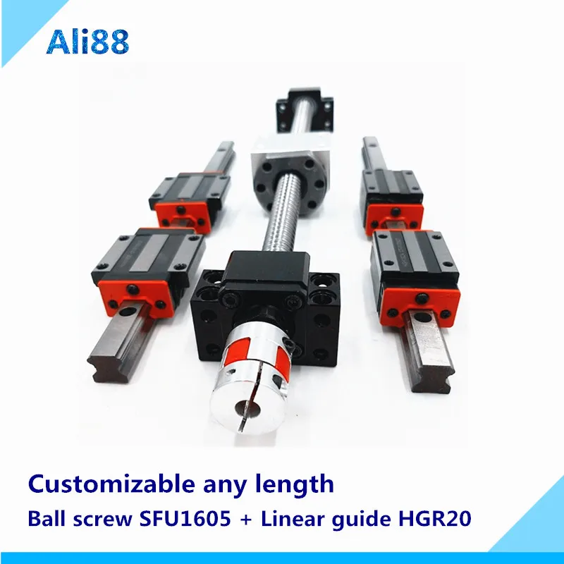 

Cnc Kit guia lineal 20mm linear rail guides HGR20-650/700mm+linear bearing HGH20CA +ball screw SFU1605+BKBF12+coupling