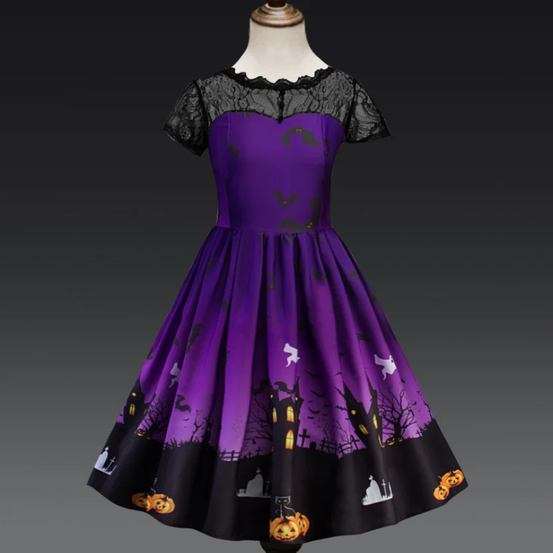 

Halloween Fashion print mid-length girl dress children dress party Halloween cosplay dresses Child Dresses
