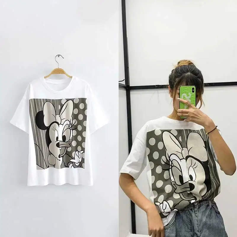 white Женская футболка Новая модная летняя женская футболка с коротким рукавом и принтом Дамбо из мультфильма Харадзюку свободная одежда футболка размера плюс - Цвет: white