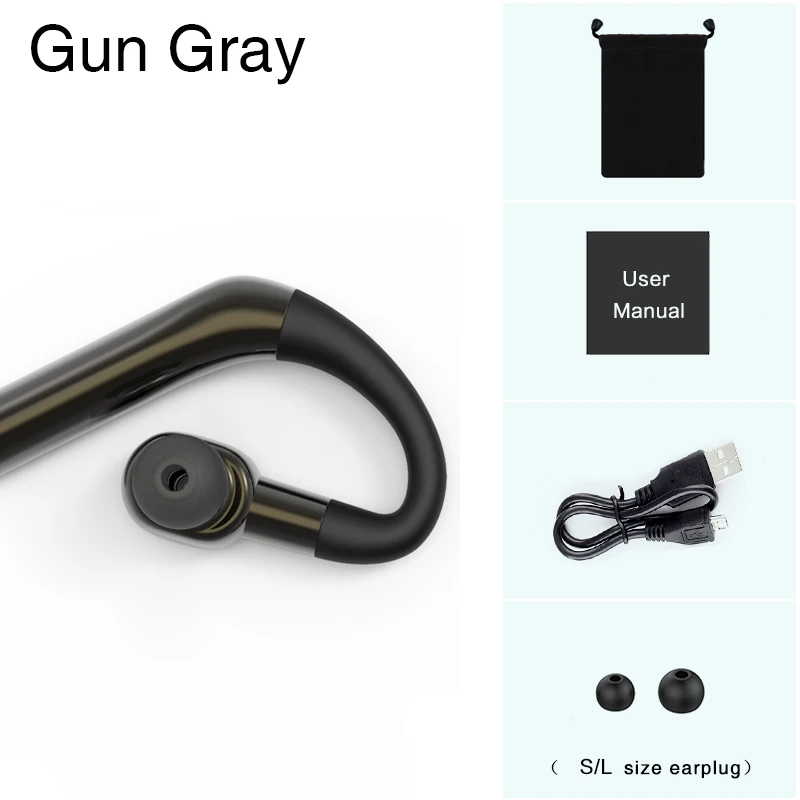 Gray in Fabric bags 360 градусов Поворот Bluetooth наушники беспроводные V5.0 гарнитуры ушные наушники-Крючки звук с HD микрофоном Handsfree 15H рабочий Дальнобойщик вызов - Цвет: Gray in Fabric bags