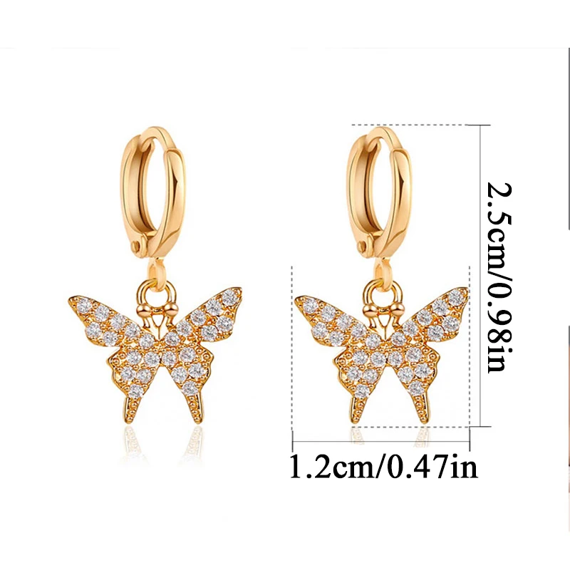 Золотые женские серьги бабочки темпераментные кольца висячие разноцветные