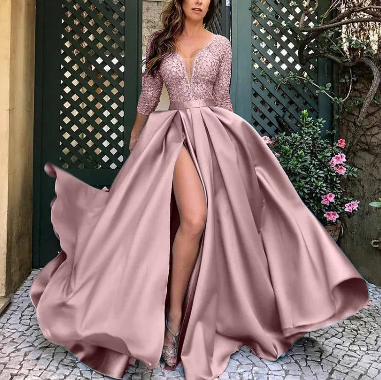 

Elegant Womens Gold Evening Dress Stunning Long Dress Chic Party Wear Plus Big Size Ladies Formal Dress Full-skirted Dress