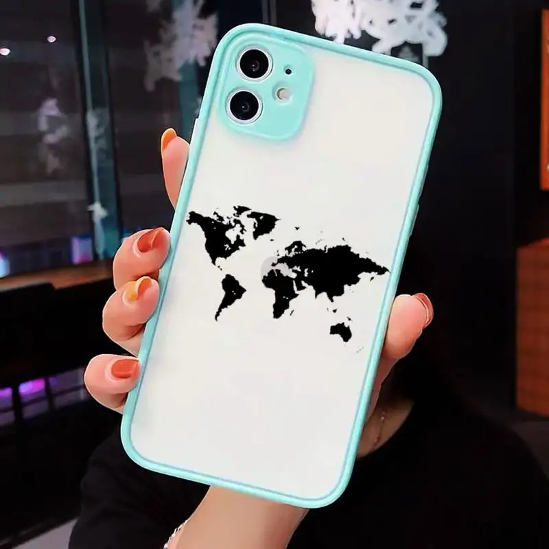 

World map travl airplane pattern Phone Cases Matte Transparent For iPhone 12 Mini 11 Pro XR XS Max 7 8 Plus