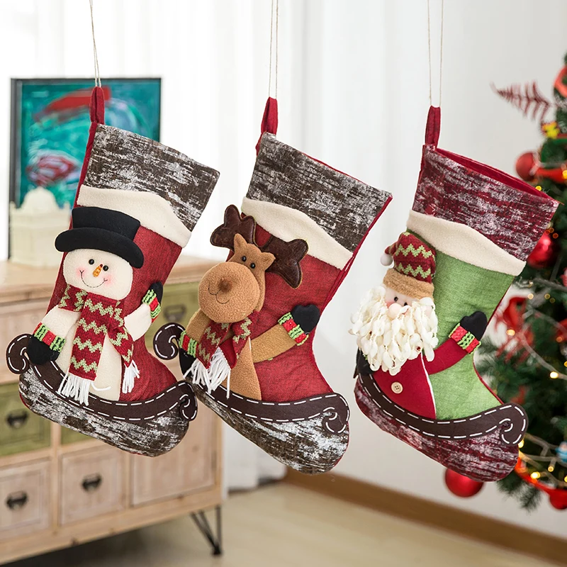 

Милые рождественские чулки с героями мультфильмов, украшения, подарки на елку, конфетная сумка, красные рождественские чулки, вечерние това...