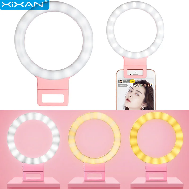 

Phone LED Fill Light Selfie Round USB Charge Shooting Video Supplementary Lighting Beauty Lamp Handheld Warm Soft Light Portable
