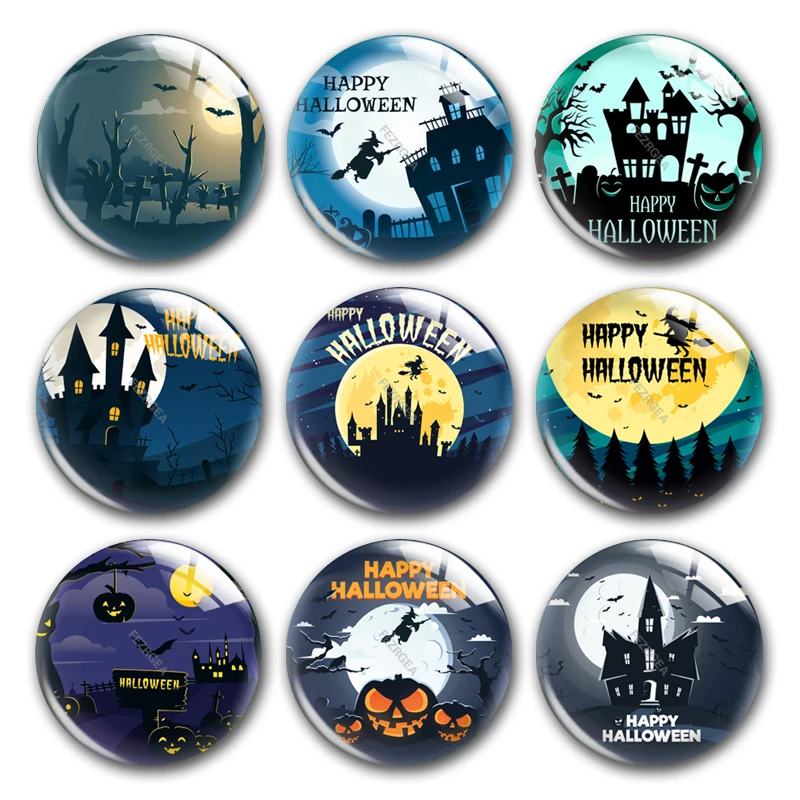 

Handmade Halloween party witch castle Round photo glass cabochons demo flat back DIY collier jewlery Making findings accessory