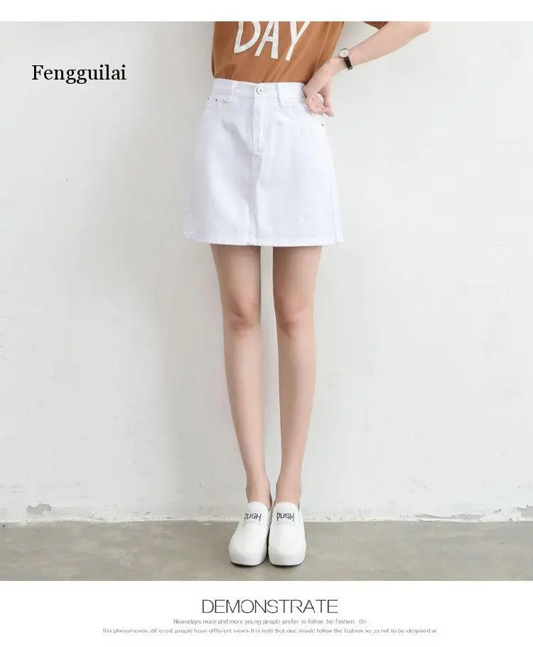 

Summer Women Denim Skirt High Waist Solid Color Mini Skirts Skirt Female Plus Size Cotton 5 Colors XS-3XL