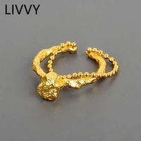 livvy silver color open irregular texture ring bead chain double layer female trendy jewelry vintage party gifts