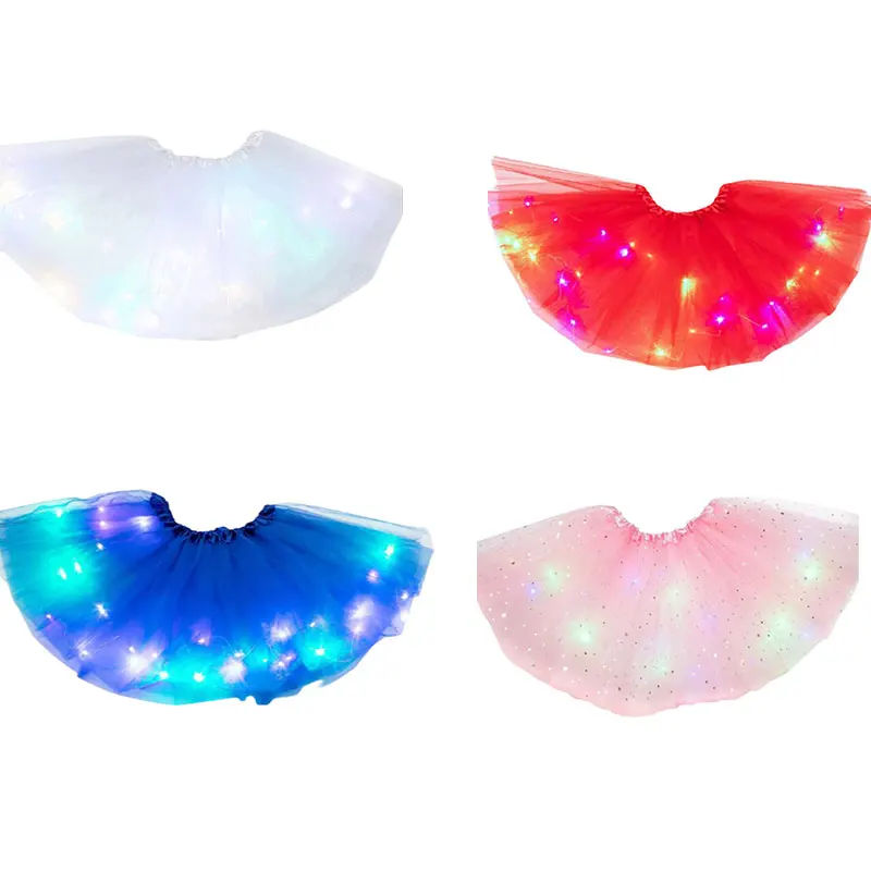 

LED Glowing Light Women Tulle star Skirt Short Tutu Mini Skirt Adult Fancy Ballet Dancewear Party Costume Ball Gown Mini skirt