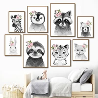 elephant lion fox tiger bear penguin zebra wall art canvas painting nordic posters and prints wall pictures baby kids room decor