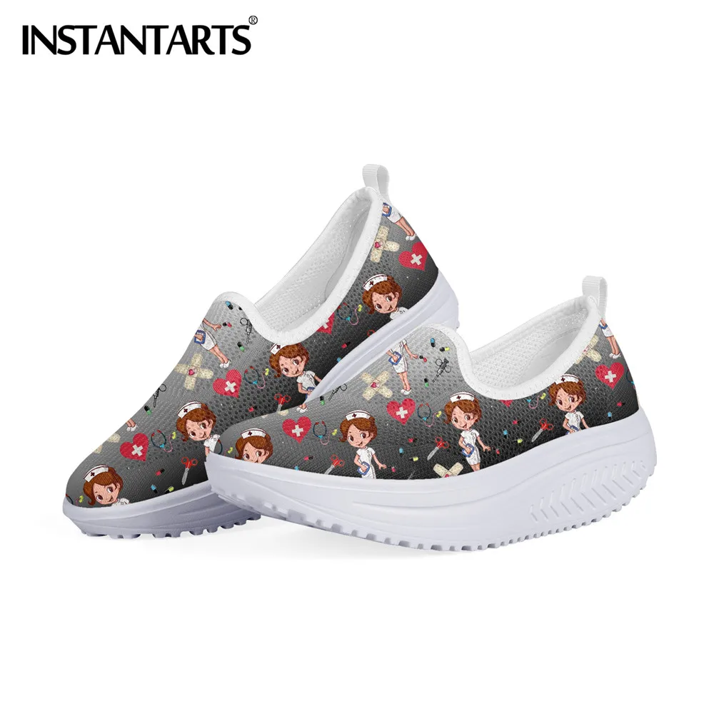 

INSTANTARTS Gradient Cartoon Nurse Swing Slimming Shoes Physio Doctor Surgeon Medician Designer Women Slip On Platform Sneakers