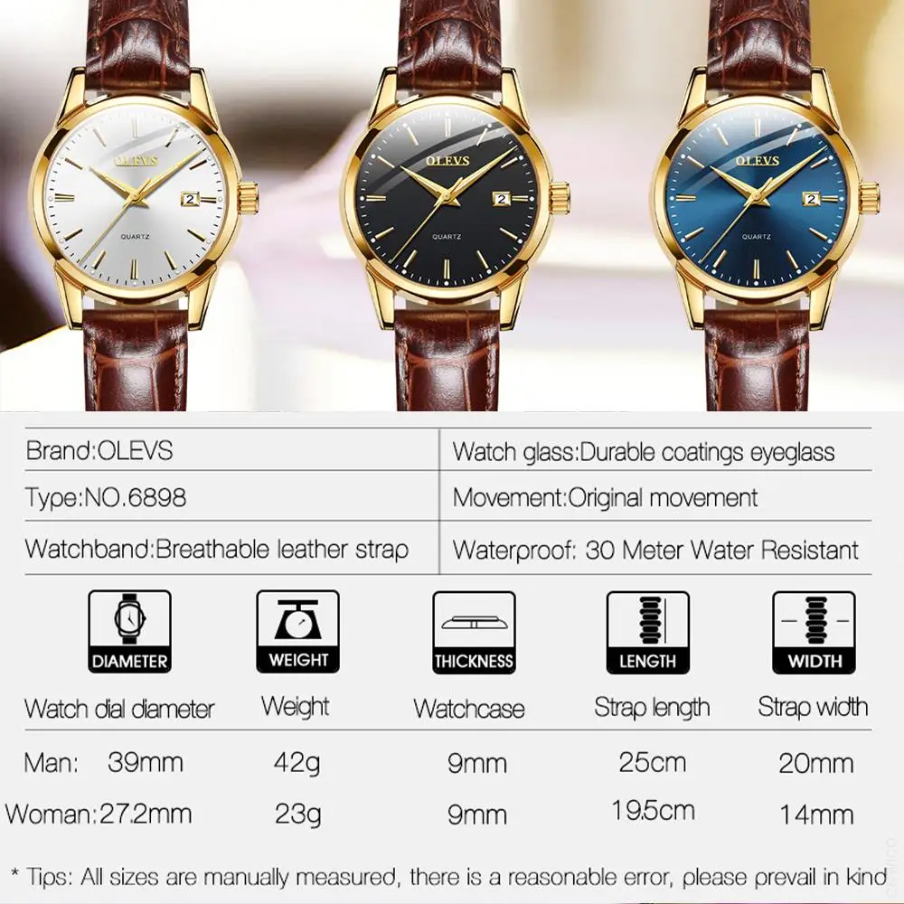 OLEVS Womens Quartz Watches Fashion casual Luxury Brown Leather Luminous Hands  Waterproof Wristwatch for Lady Relogio Feminino enlarge
