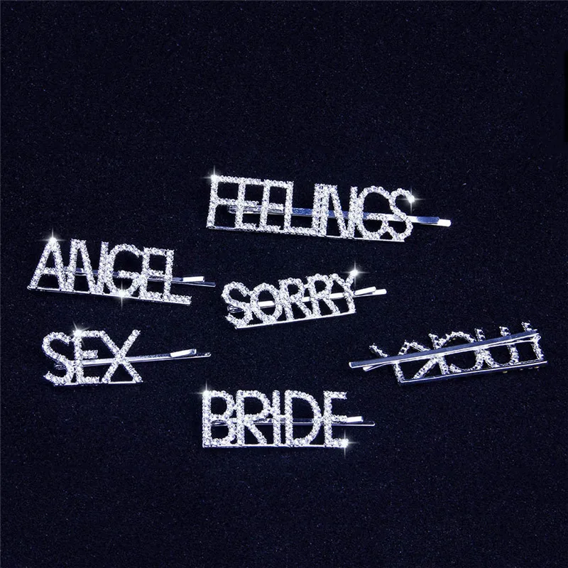 2019 Горячая Мода буквы слово горный хрусталь кристалл шпилька для волос зажим