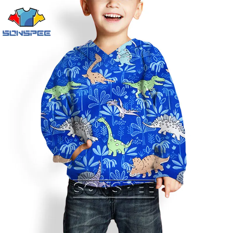 

SONSPEE Jurassic Dinosaur Baby Child Hoodies 3D Print Kawaii Cartoon Animal Hoody Autumn Boy Girl Keep Warm Streetwear Child