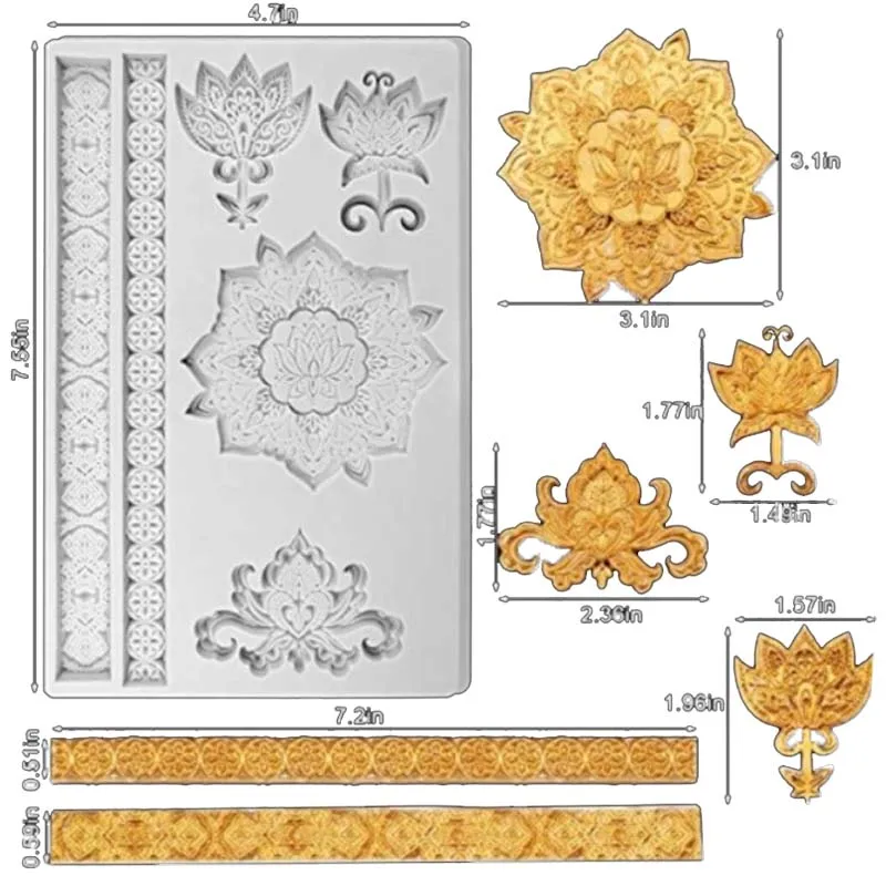 

Retro lotus embossed decoration mold European mirror frame silicone mold fondant chocolate cake decoration baking mold T114