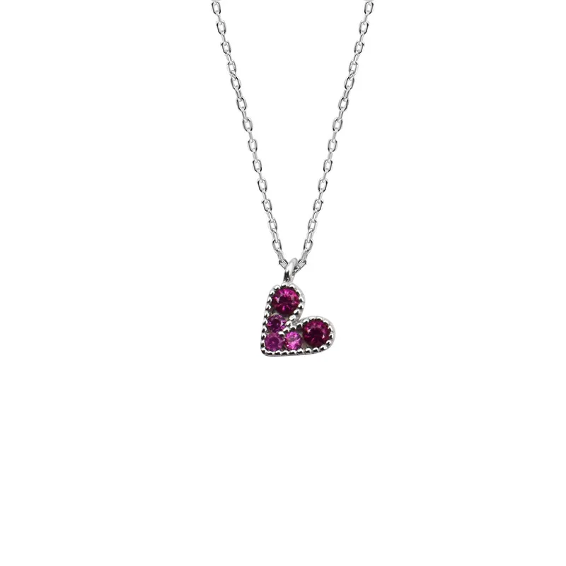 

OBEAR 925 Sterling Silver Necklace With Red zircon Heart Shape Pendants Fashion Silver Jewlery Necklace Party Gift