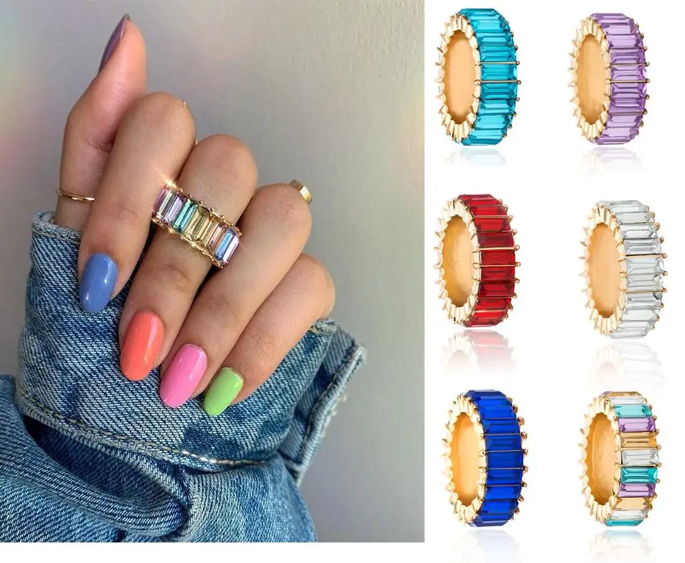 Женские винтажные кольца Onlylili акриловые с цирконием в богемном стиле цветные