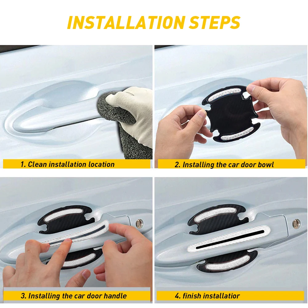 

8pcs For Audi Ford Opel Nissan Toyota Renault Seat Car Door Handle Bowl Protective Film Reflective Sticker Strips Anti-Scratch