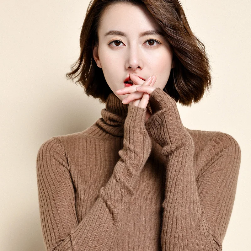 Женский вязаный свитер с высоким воротником повседневный базовый джемпер