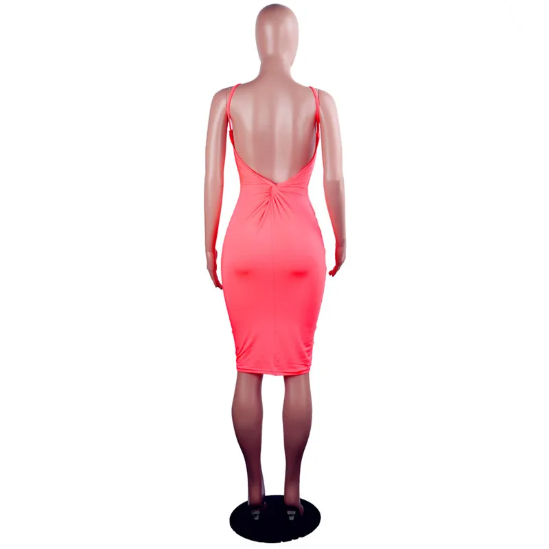 

2019 Spaghetti Strap Backless Sexy Bodycon Dress Women Sleeveless V-Neck Draped Knee-length Dress Summer Night Club Party Dress