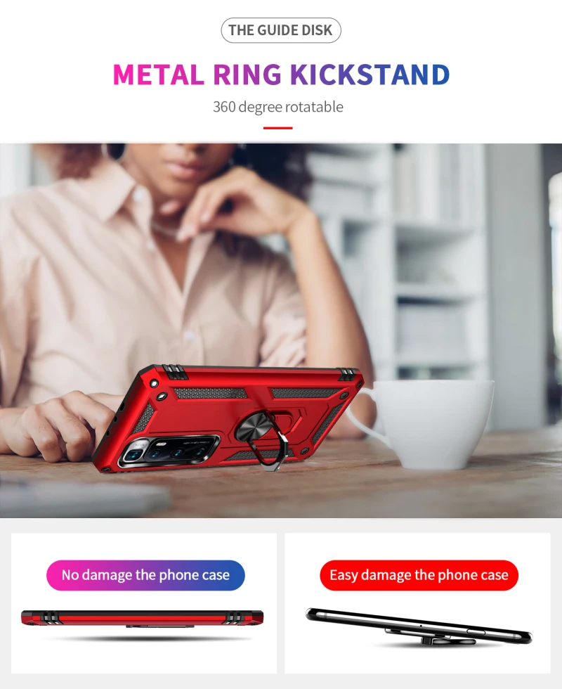 

Armor Phone Case For Xiaomi Redmi Note 10T 10 Ultra Poco X3 X2 NFC Lite 5G 9 9A 9C 8 CC9 8T K30 Pro 9S Max Metal Ring Back Cover