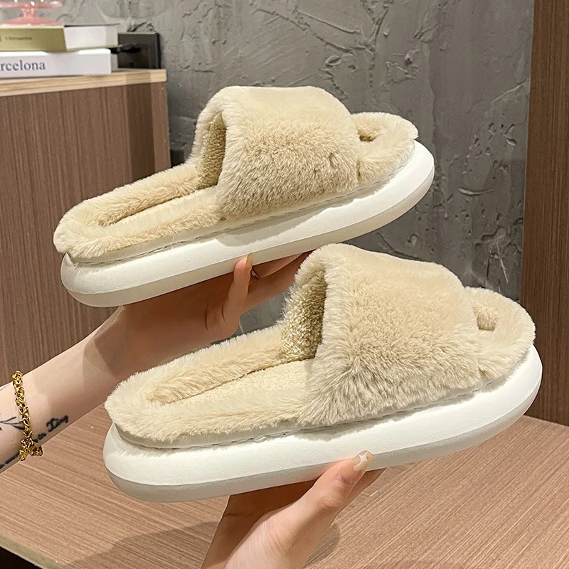 Winter Ladies Slippers Fashion Indoor Plush Cotton Cute Men Female Thick Faux Fur Plus Pantufa Platform Shoes Claquette Femme