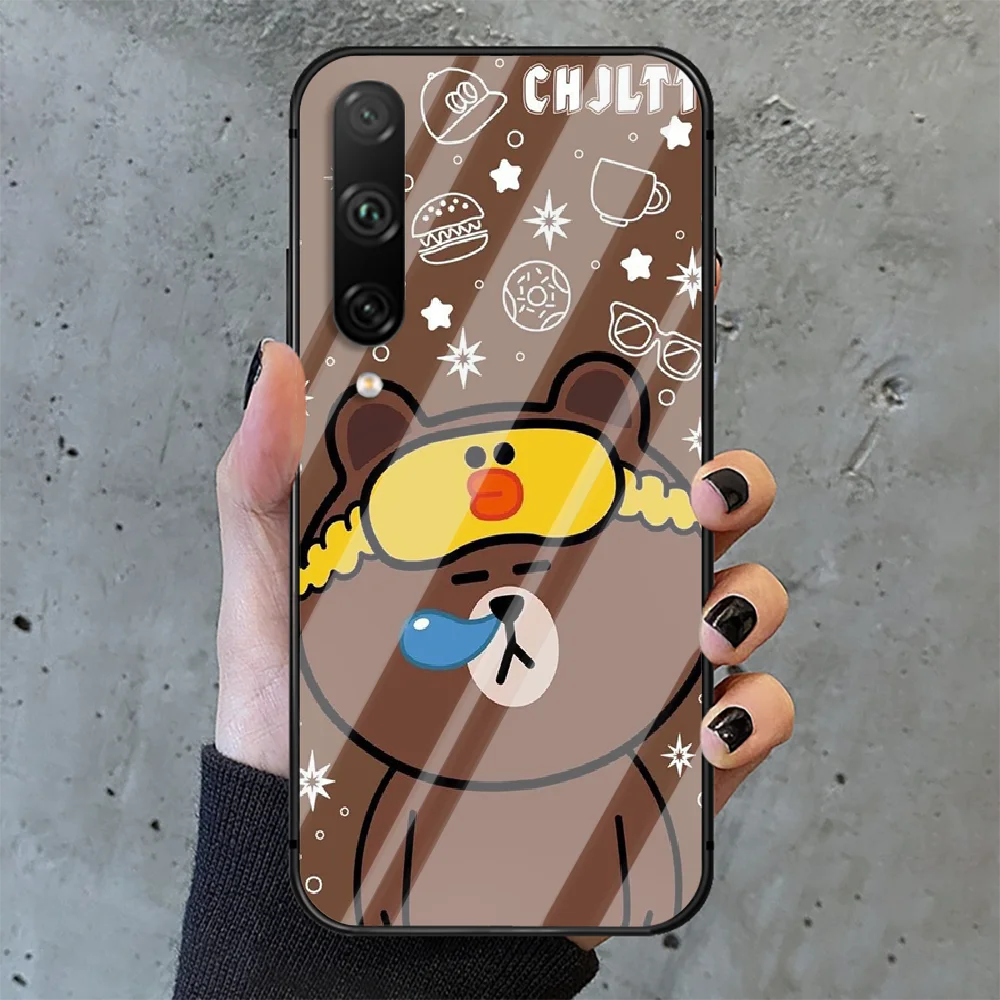 

Line Town Brown Phone Tempered Glass Case Cover For huawei honor 7 8 9 10 20 A X S lite i pro Waterproof Coque Black