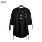 Idopy корейский модный мужской уличная одежда Кружева панк готический пуловер стимпанк подол хип-хоп толстовки футболки