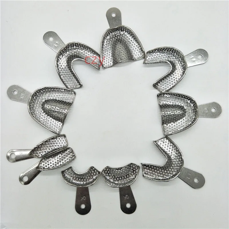 

Dental dentistry stainless steel impression tray with holes and teeth front mouth partial tray full mouth partial mouth tray ora