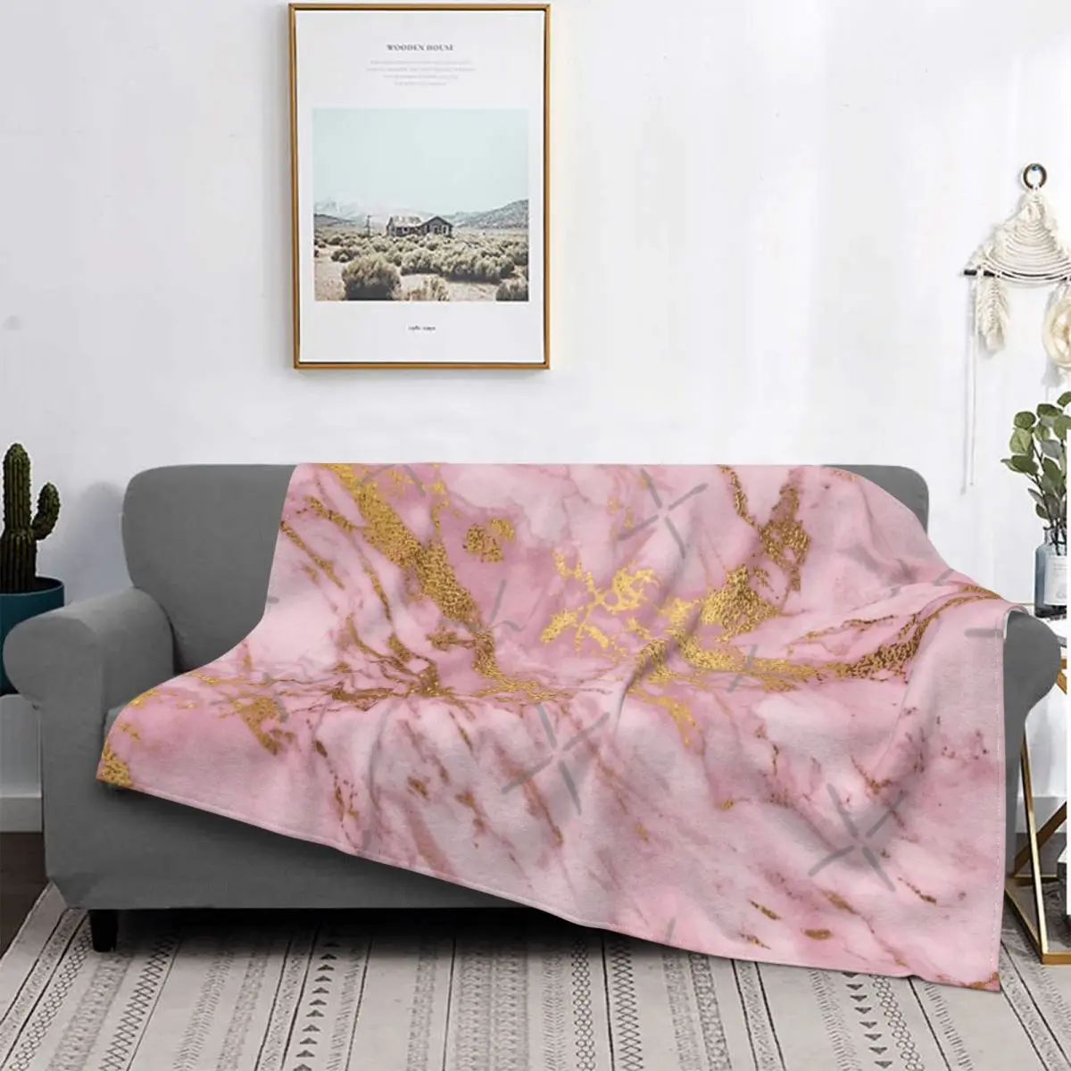 

Manta de muselina de color rosa y dorado, colcha a cuadros para cama, sofa, manta de verano