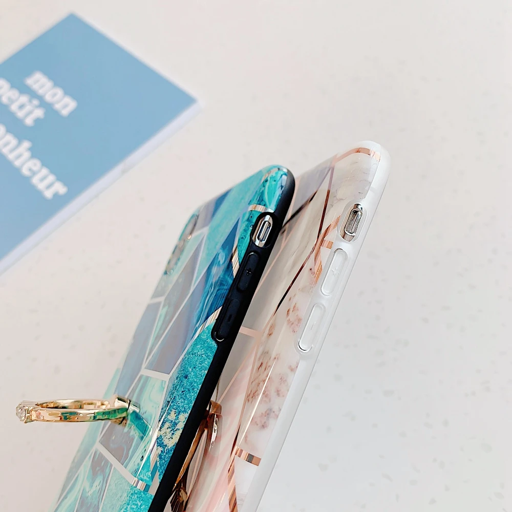 Геометрический мраморный чехол для iPhone XS с кольцом-держателем Роскошный