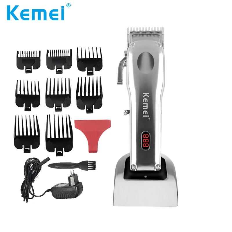 

Kemei Barber Shop Cordless Fast Charging Hair Clipper LED Display Powerful Men Electric Hair Trimmer Hair Cut Grooming Kit