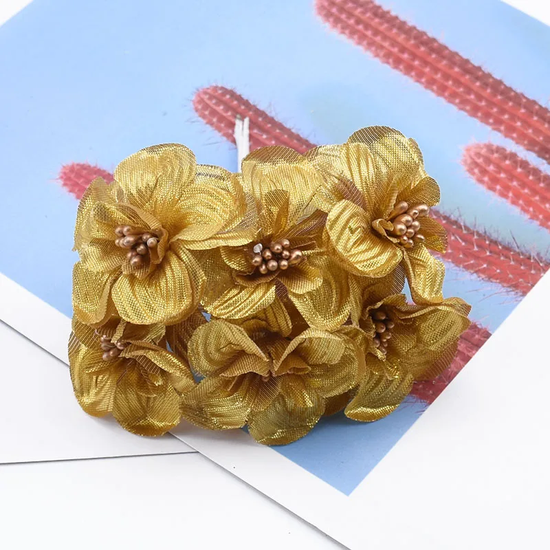 style 2 Gold 6 шт. Скрапбукинг Рождественские декоративные цветы венки золотые серебряные перламутровые Цветы diy подарки коробка для конфет искусственные растения - Цвет: style 2 Gold