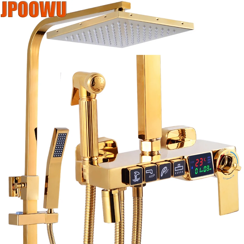 Золотистый цифровой смеситель для душа кран горячей и холодной воды