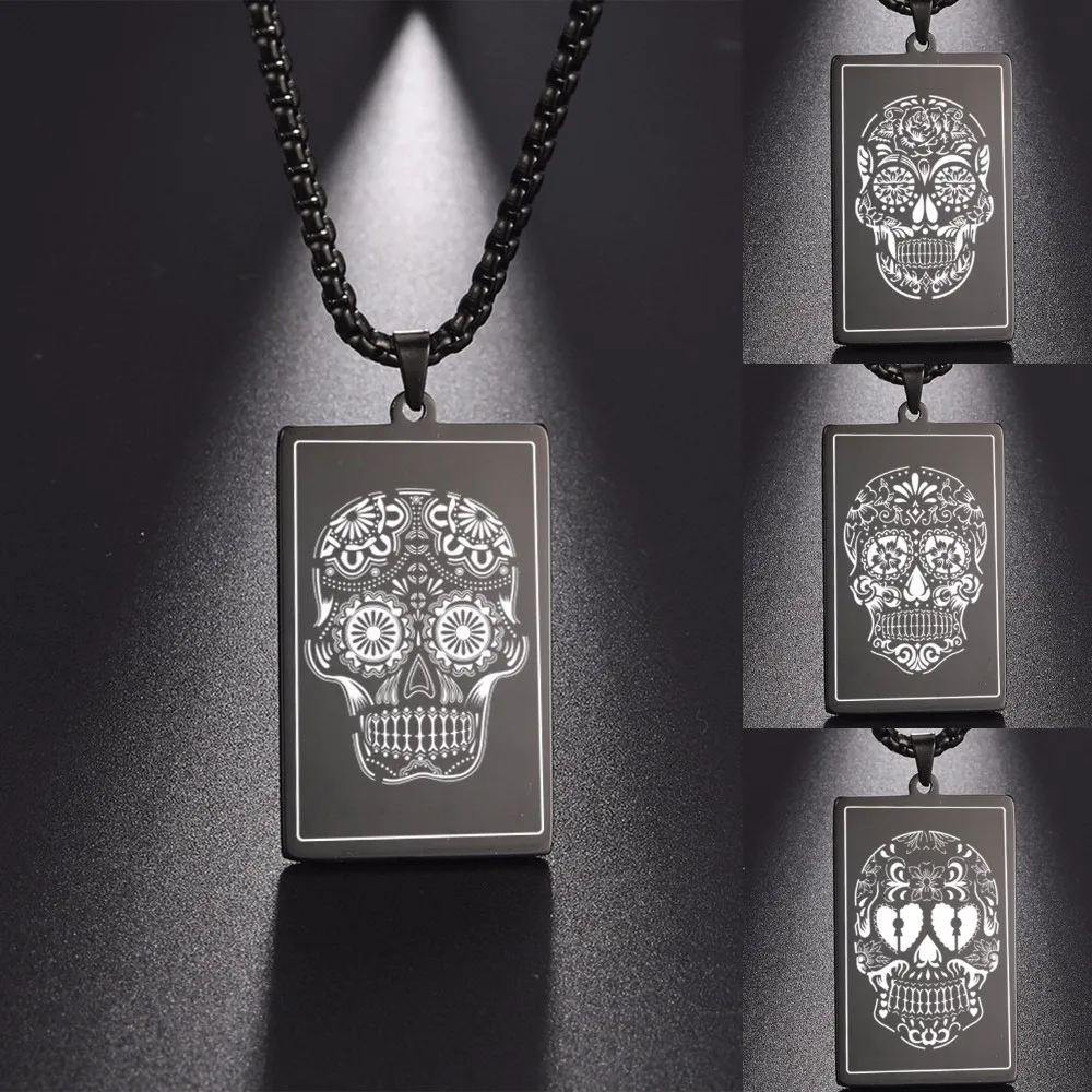 

LIKGREAT Skeleton Ghost Skull Pendant Necklace Men Women 316L Stainless Steel Biker Punk Charm Chain Choker Gothic Jewelry Gift