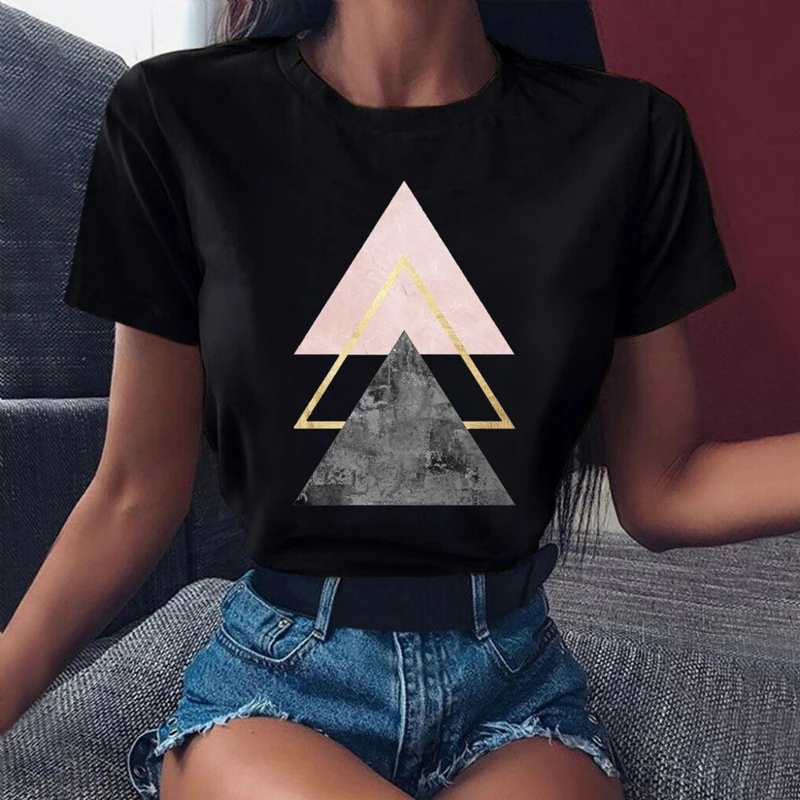

Beautiful Geometry Printed T Shirt Cute Short Sleeve Clotehs Female Women 90s Graphic T-shirt Harajuku Tops Tee