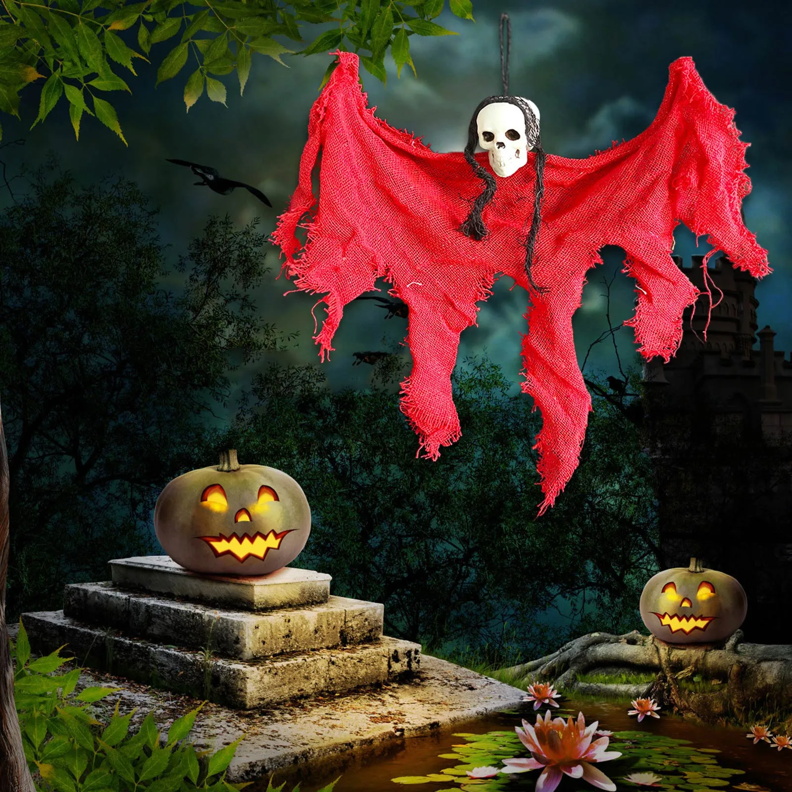 

Halloween Hanging Skull Head Ghost Haunted House Escape Horror Props Ornament Halloween Party Decorations for Home Terror Scary
