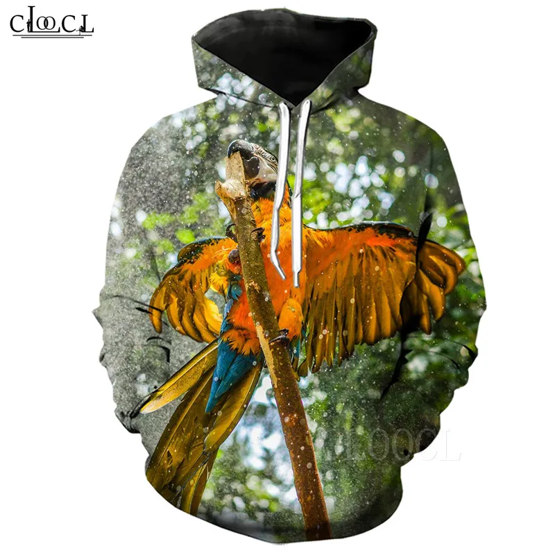 Толстовка с рисунком попугая для пары толстовка капюшоном в стиле Харадзюку худи