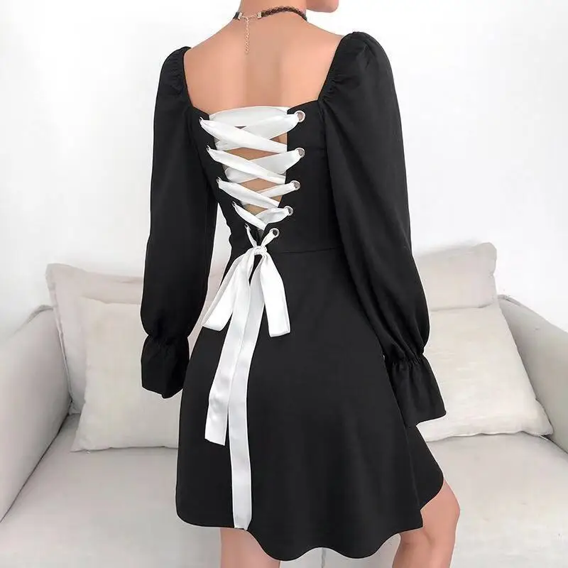 Black Сексуальное платье для ночного клуба Robe De Noel Femme Лолита готика открытая черная Марокканская одежда туники Женское зимнее голографическое платье - Цвет: Black