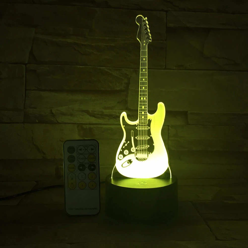 Ночной светильник на гитаре с дистанционным управлением 3D LED7 цветной USB