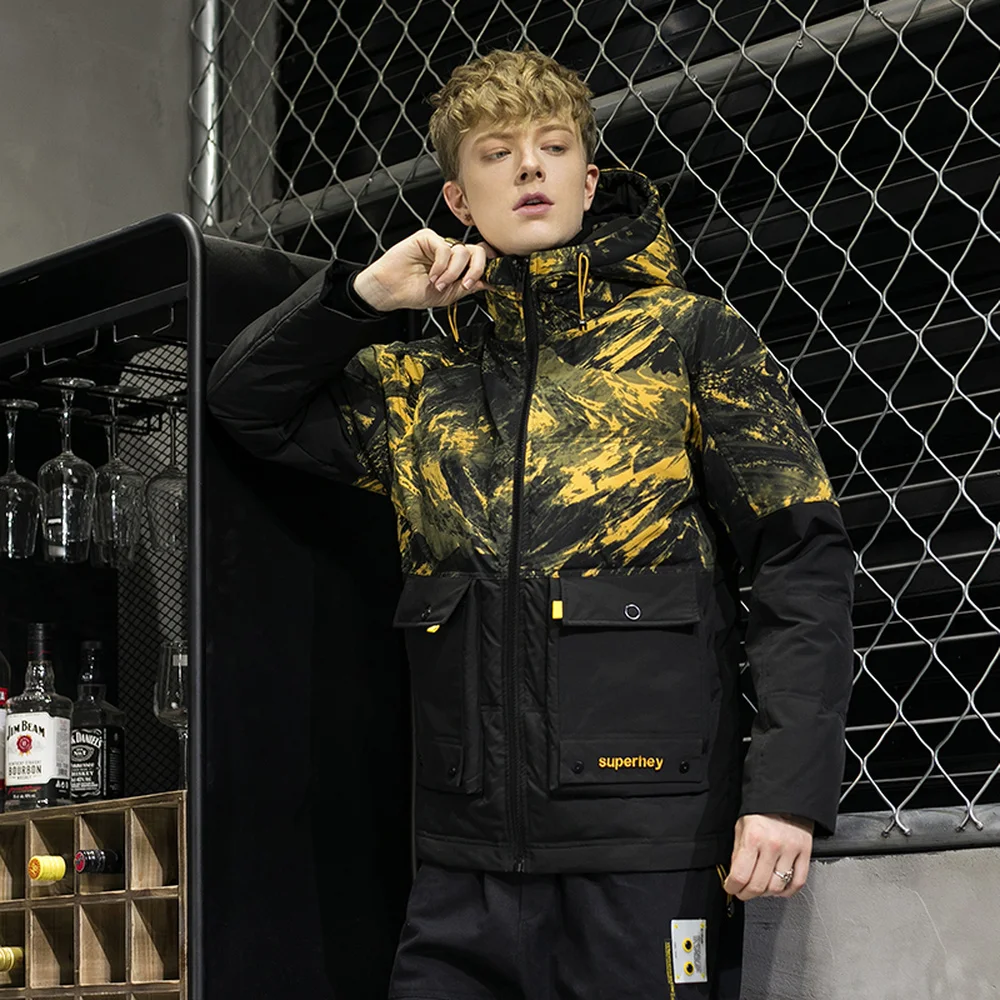 Covrlge Men Hooded 90 Fleece Jacket  Man Duck Down Jacket Light Thick Jackets Men Stand-up Collar Coat Men US Size White MWY032