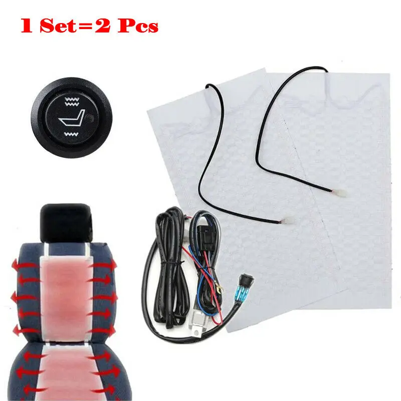 

Universal 12V Car Carbon Fiber Heated Seat Heater Kit Cushion Round Switch Set Warmer Heated Pads