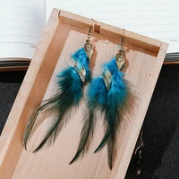 blue feather lady earrings oberon hanger gypsy gold leaf hanging earrings tibetan jewelry national earrings wholesale