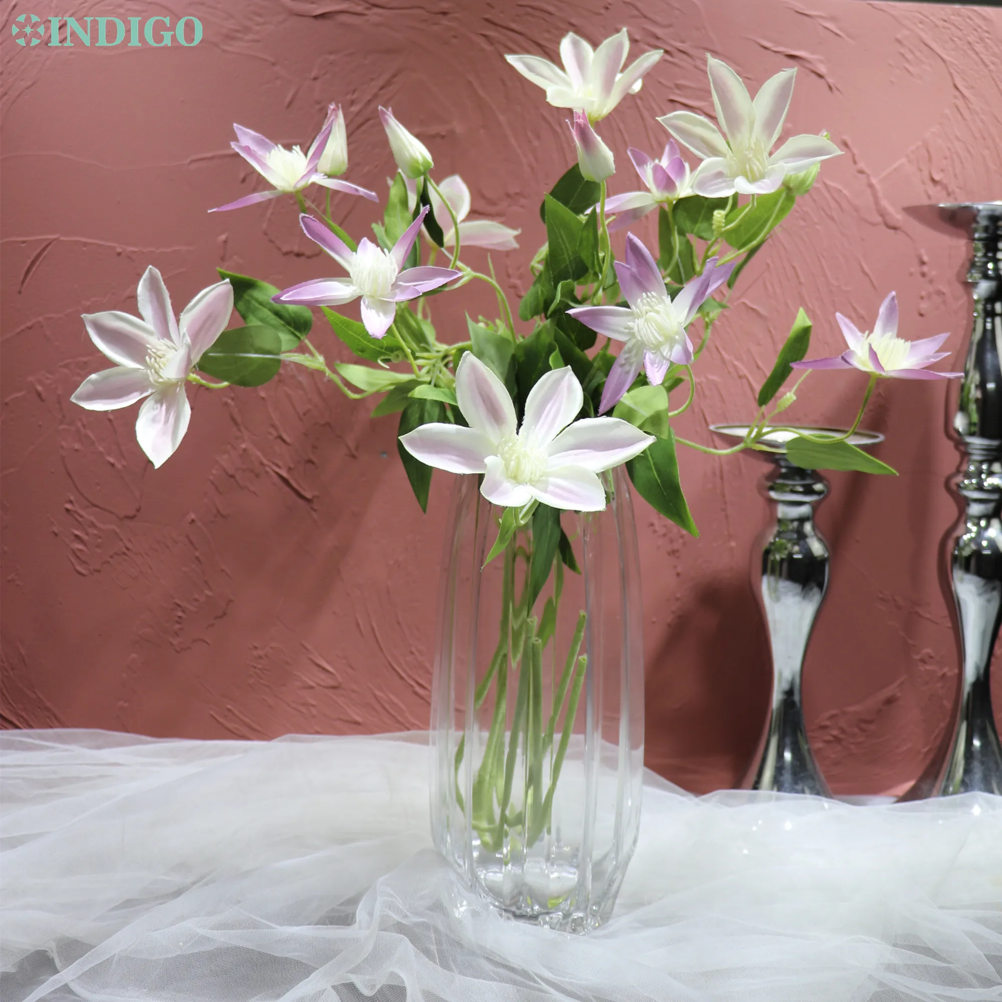 

INDIGO- 5pcs/Lot Violet Clematis Christmas Party Flower Home Decoration Wedding Artificial Flower Floral Event Home Product