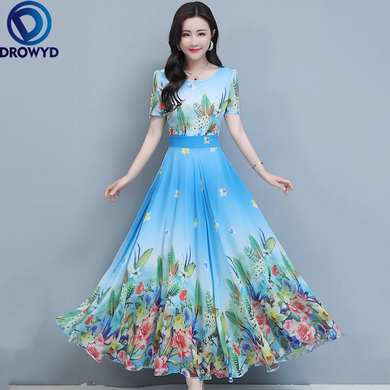 Платье женское длинное с цветочным принтом повседневное Макси платье для