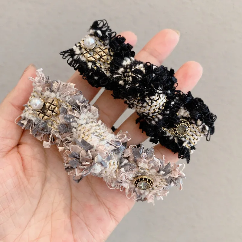 

Women Girl Hair Ties Elastic Bands Plaid Pearl Bow Knot Scrunchies Korean Head Accessories Wholesale Lady Office