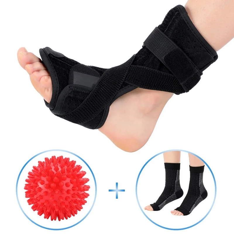 Splint with ball Подошвенный фасциит, ночная шина для снятия боли в пятке, ортопедический фиксатор для сна с носками и жестким шиповидным массажным мячом - Цвет: Splint with ball