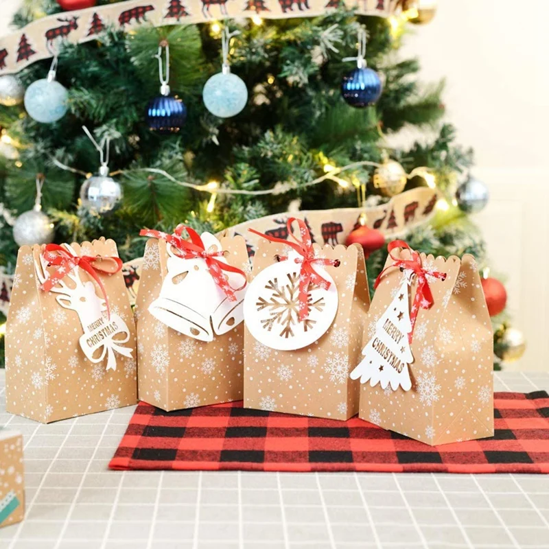 

24PCS Christmas Bags for Gift Bags for Christmas Goodies Bags Bulk Assortment Kraft Paper Holiday Bags