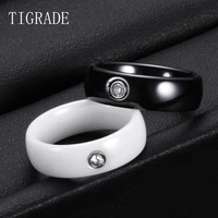 tigrade 6mm unisex ceramic ring for men woman white black rings with big crystal wedding band size 6 10 gift bague femme homme