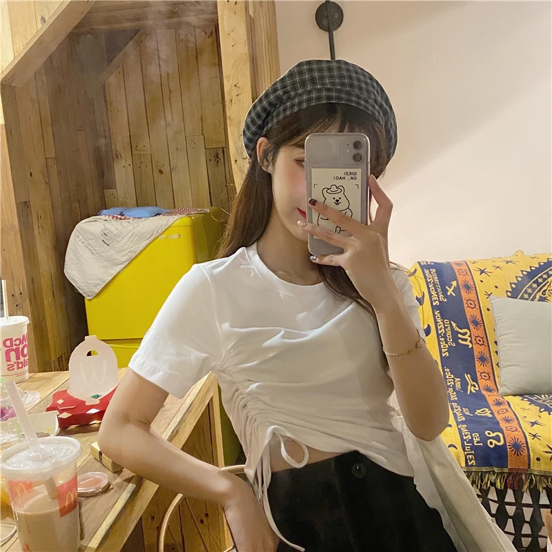 

Summer new women's T-shirt Korean version of the high waist short solid color short-sleeved ins carefully designed T-shirt women